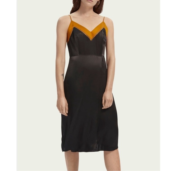 Scotch & Soda Dresses & Skirts - Scotch & Soda Satin Slip Dress Black Gold XS